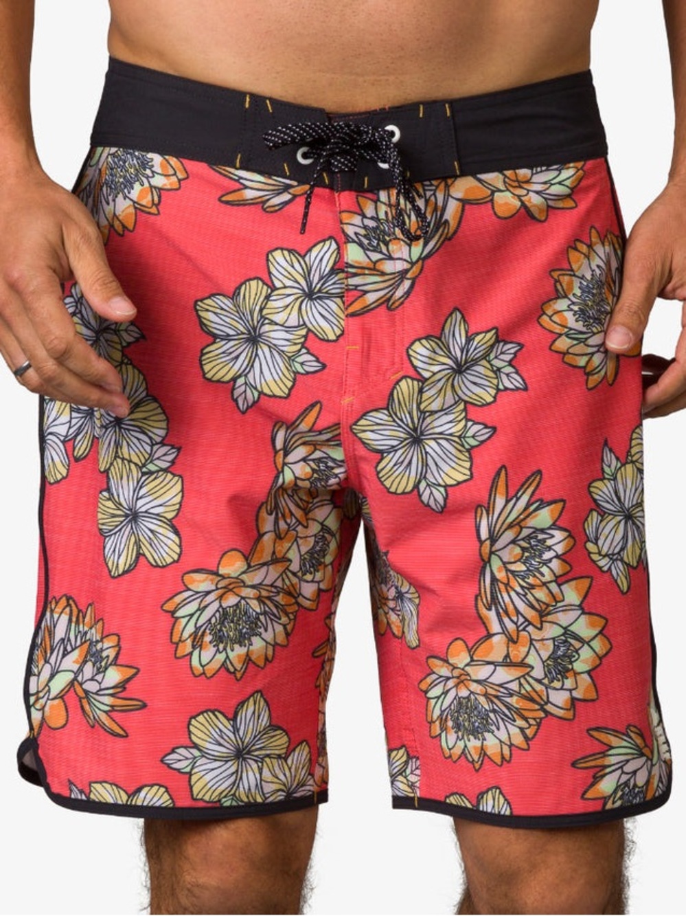 Reef Coral Floral Board Shorts with Black Waistband